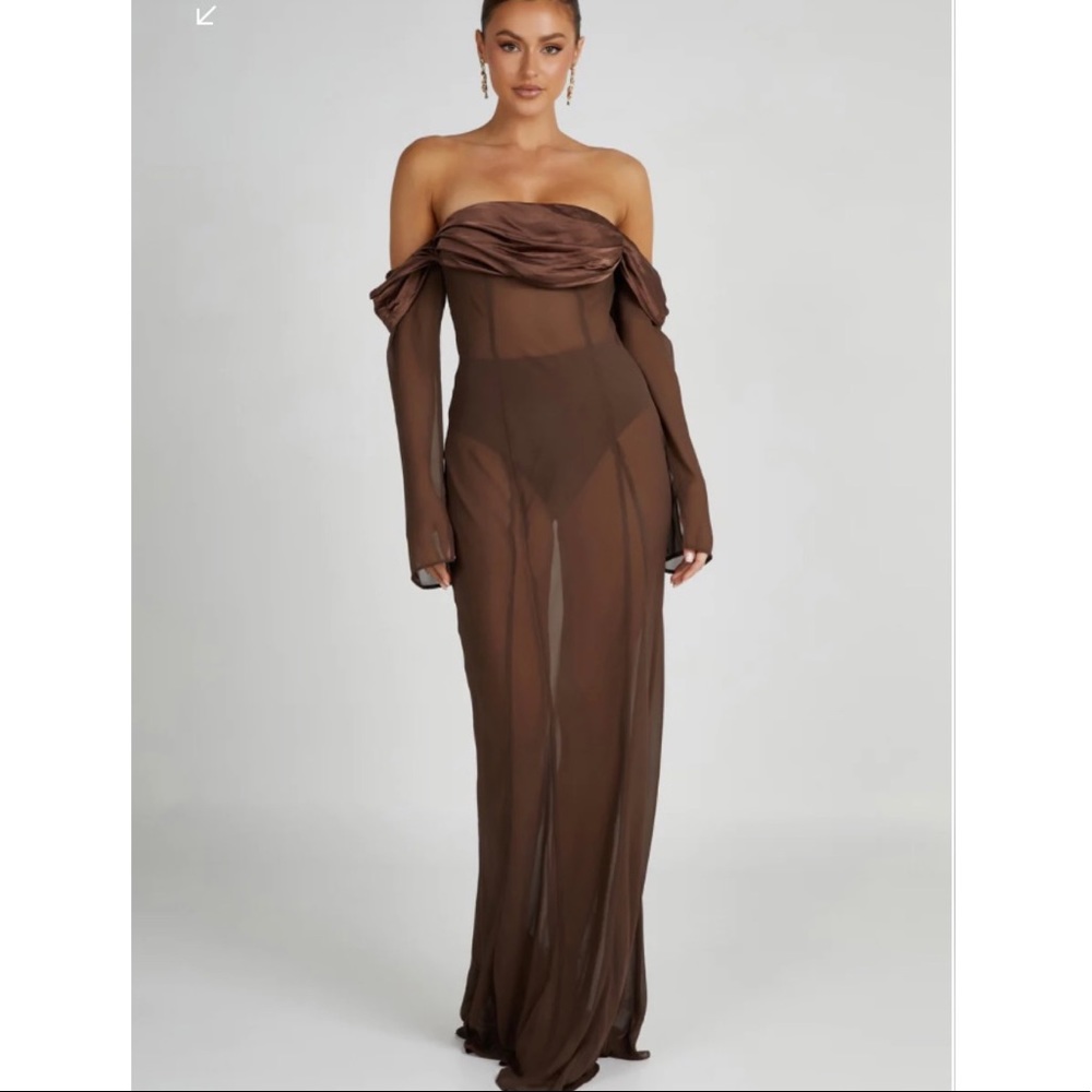 Ivanna Mocha Off Shoulder Maxi Dress